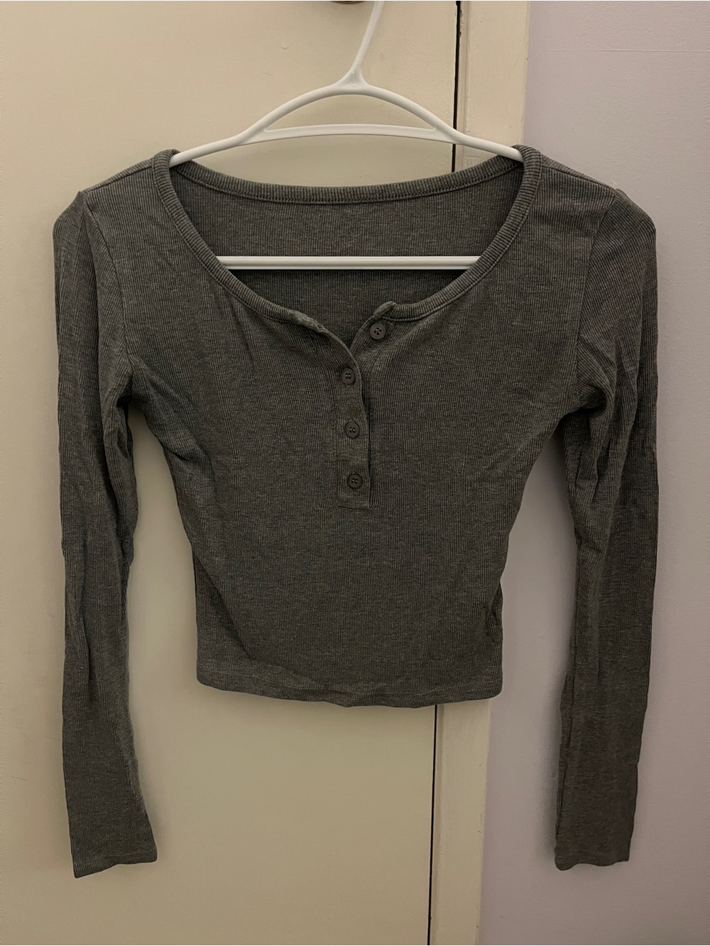 Women's Long Sleeve Henley Top - Gray